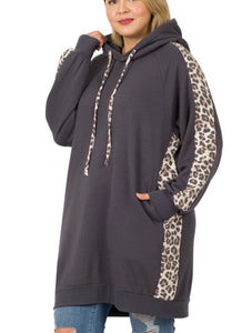 M- Plus Side Panel Leopard soft stretch Hoodie