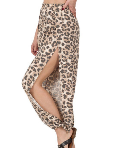 M- Leopard Split side pants ( brown)