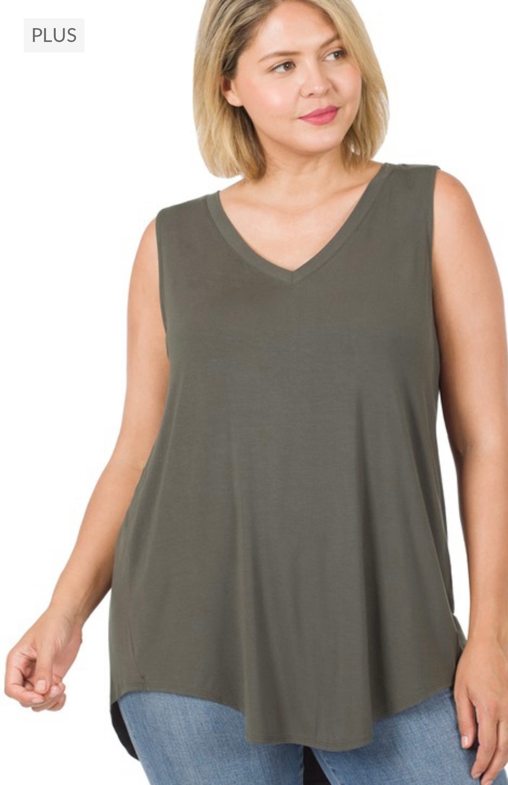 M- Plus Luxe Rayon Sleeveless V-neck Hi-Low Hem Top