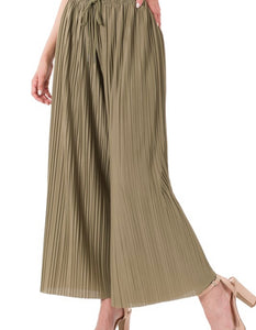 M-Woven pleated wide leg Pants with lining ( Khaki )