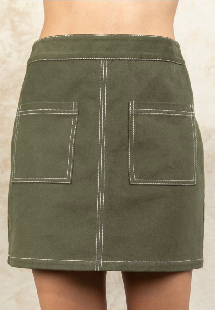 M- color stitched Mini Skirt ( Olive )