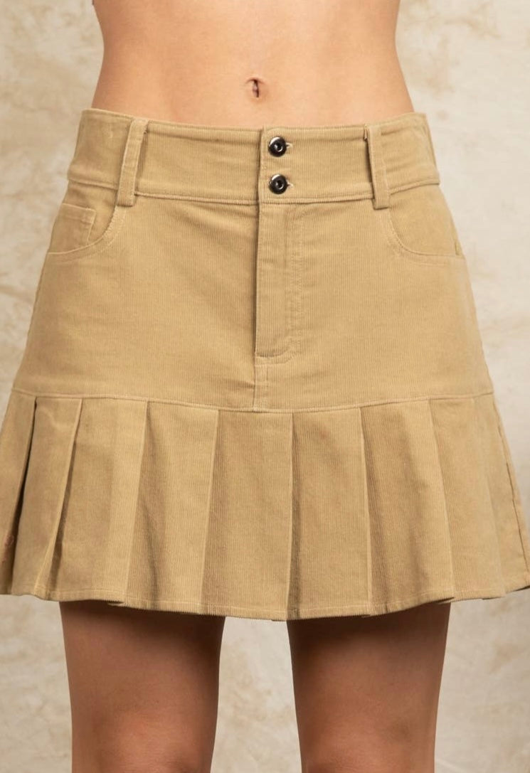 M- Pleated Hen Corduroy Mini Skirt ( Beige )