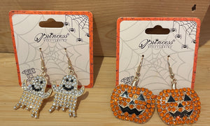 M-Halloween rhinestone earrings pumpkin or ghost
