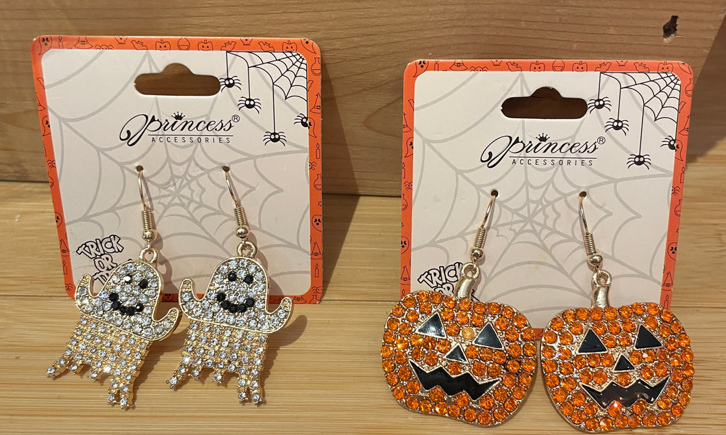 M-Halloween rhinestone earrings pumpkin or ghost