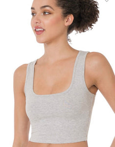 M- square neck cropped tank top ( Heather Grey )