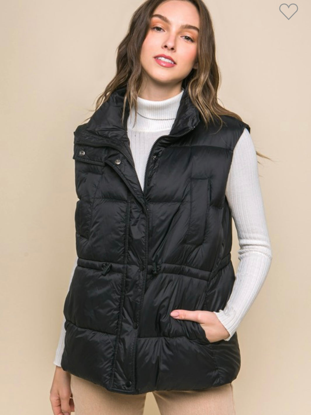 M- Zip up button Puffer vest with waist Toggles