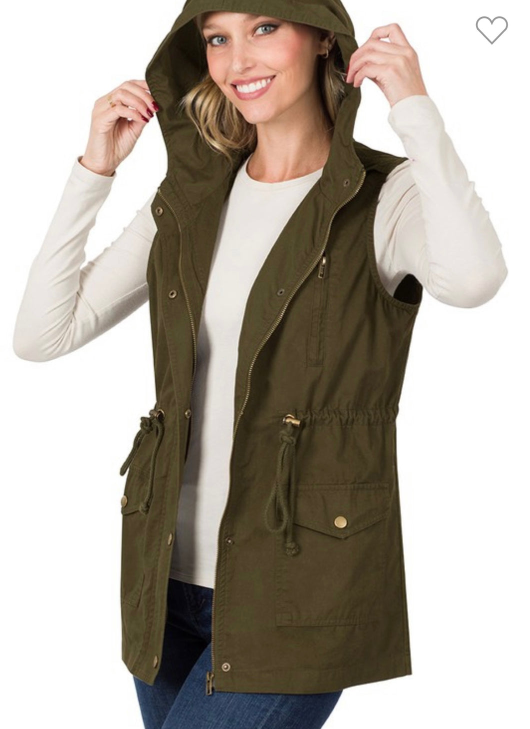 M- Military Hoodie vest with drawstring ( Olive )