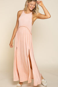 M -Stone Washed Side Slit Cut Out Maxi Dress