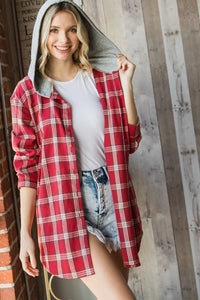 Veveret - Plaid Button Down Shirts With French Terry Hoodie