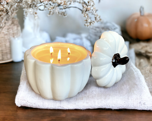 Crooked River Candle - White Pumpkin & Amber Fields | White Ceramic Pumpkin Candle