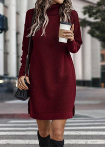 SZ1-DR6129 Knit Long Sleeve Turtleneck Sweater Dress