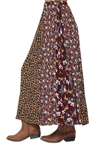 M-Vanilla Monkey - Floral And Leopard Print Mixed Maxi Skirt