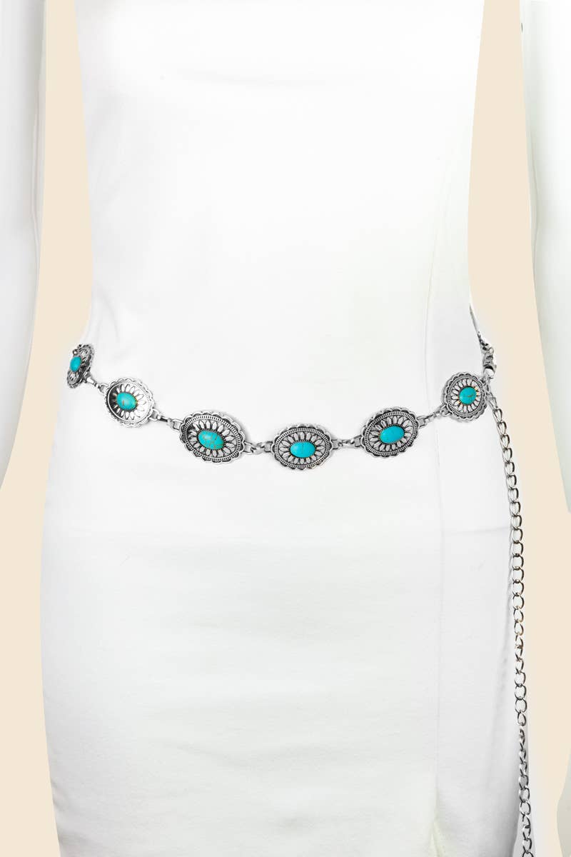Anarchy Street - Floral Turquoise Concho Disc Chain Belt