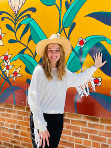 M- BiBi White Long Sleeve with Fringes
