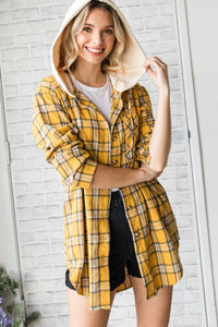 Veveret - Plaid Button Down Shirts With French Terry Hoodie