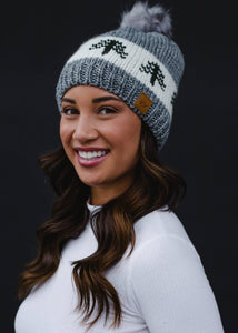Panache Apparel Co. - Grey w/ Green Trees Pom Hat